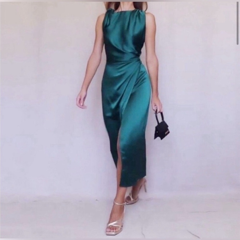 Zara Draped Satin Effect Dress - Picture 3 of 9